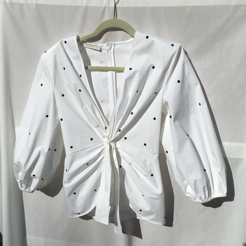 Philosophy di Lorenzo Sarafini Gathered Dot V-Neck Blouse